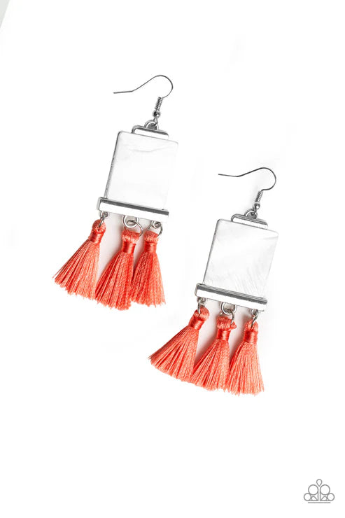 Tassel Retreat - Orange Paparazzi Earrings (PZ-4970)