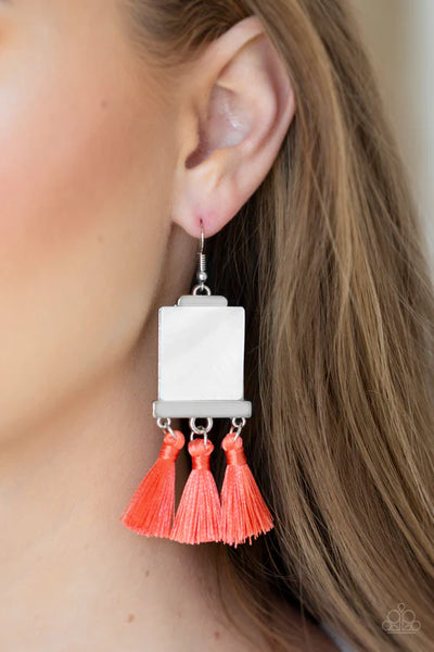 Tassel Retreat - Orange Paparazzi Earrings (PZ-4970)