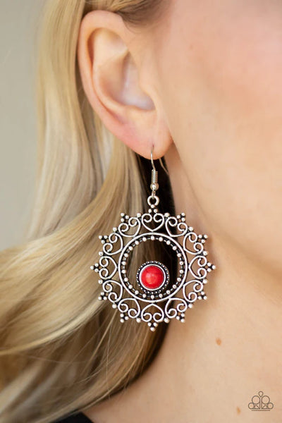 Wreathed In Whimsicality - Red Paparazzi Earrings (PZ-3733)