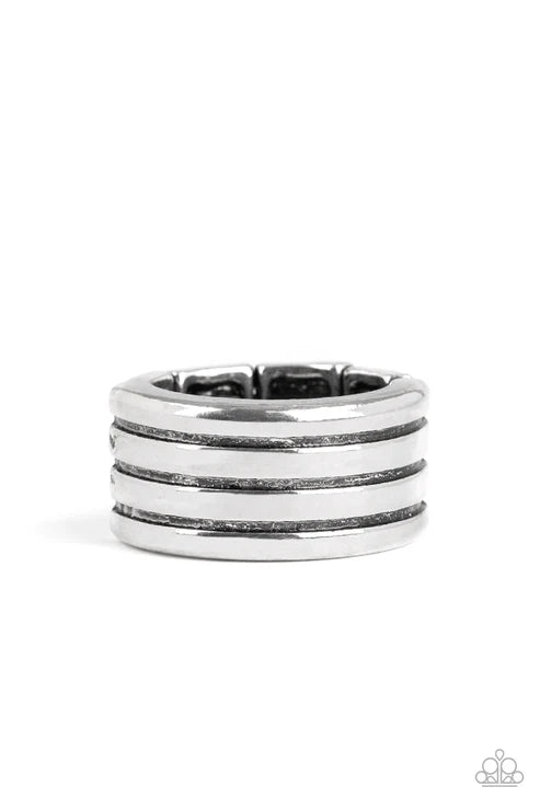 Zip Line - Silver Paparazzi Men's Ring (T1)