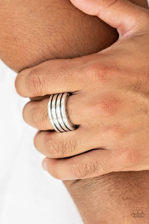 Zip Line - Silver Paparazzi Men's Ring (T1)