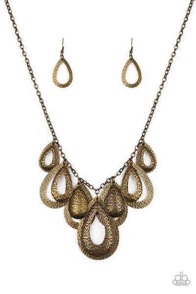 Teardrop Tempest - Brass Paparazzi Necklace (PZ-1256)