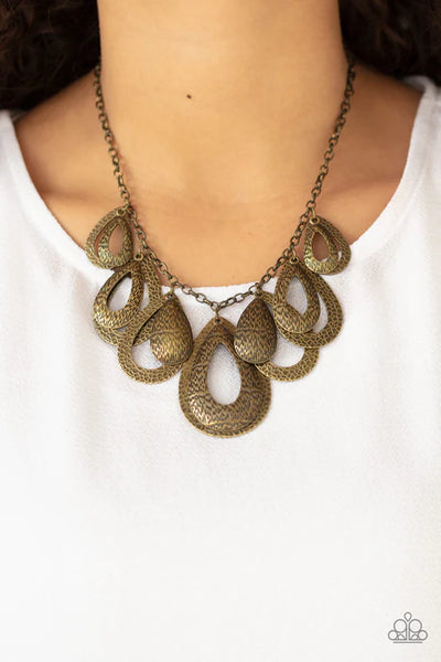 Teardrop Tempest - Brass Paparazzi Necklace (PZ-1256)