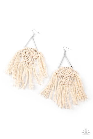 Modern Day Macrame - White Earrings - Paparazzi Accessories (PZ-3448)