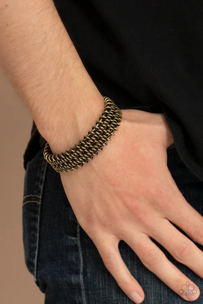 Gridlock - Brass Paparazzi Men's Bracelet (PZ-596)