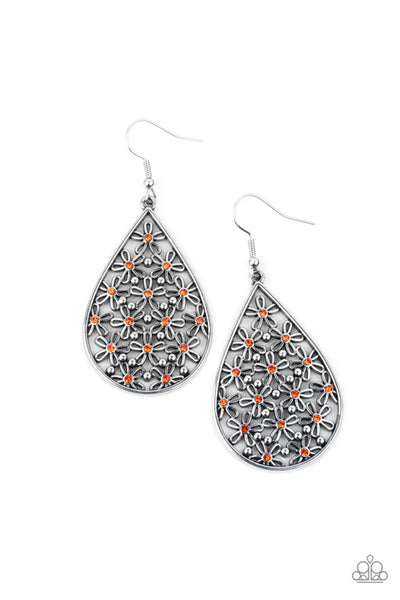 Tick, Tick, BLOOM! - Orange Earrings - Paparazzi Accessories