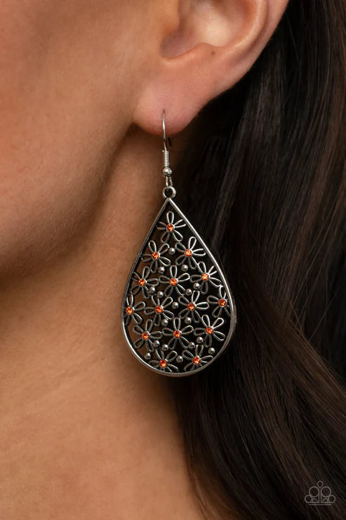 Tick, Tick, BLOOM! - Orange Earrings - Paparazzi Accessories