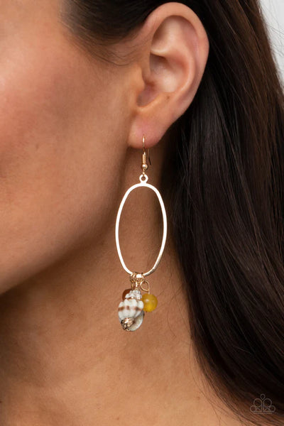 Golden Grotto - Yellow Paparazzi Earrings (PZ-2880)