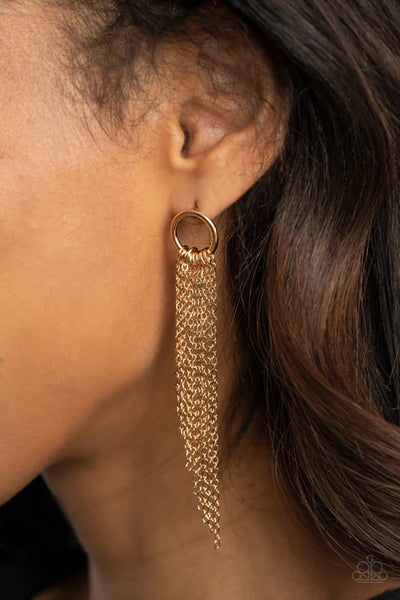 Divinely Dipping - Gold Paparazzi Earrings (PZ-3682)