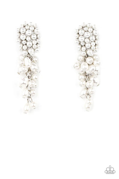 Fabulously Flattering - White Paparazzi Post Earrings (PZ-5398)