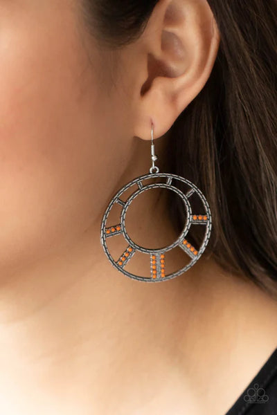 Fleek Fortress - Orange Paparazzi Earrings (PZ-2522)