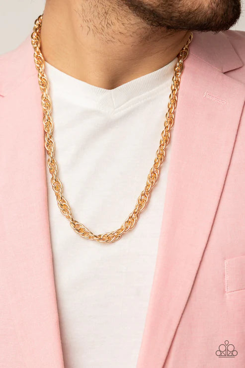 Extra Entrepreneur - Gold Paparazzi Men's Necklace (PZ-5562)