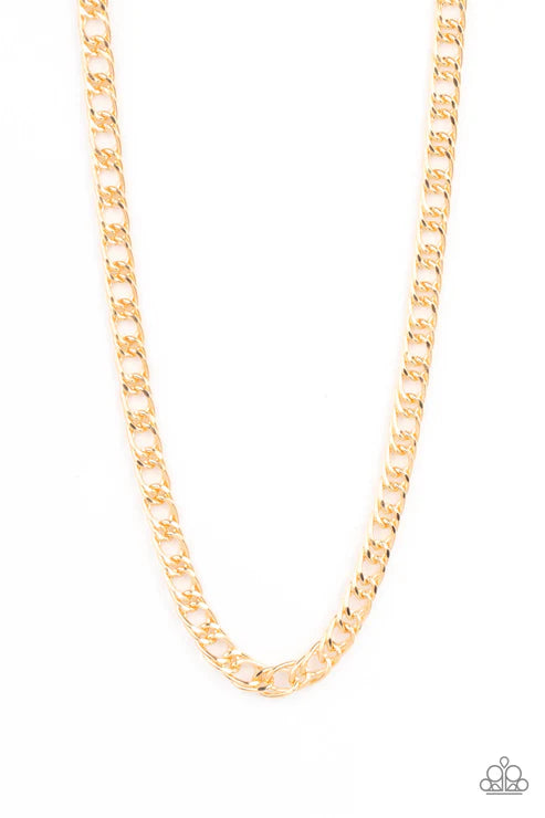 Ground Game - Gold Mens Paparazzi Necklace (PZ-3949)