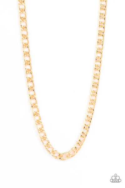 Ground Game - Gold Mens Paparazzi Necklace (PZ-3949)