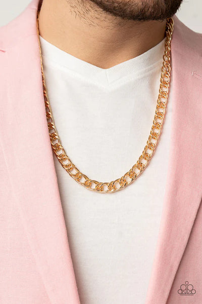 Ground Game - Gold Mens Paparazzi Necklace (PZ-3949)