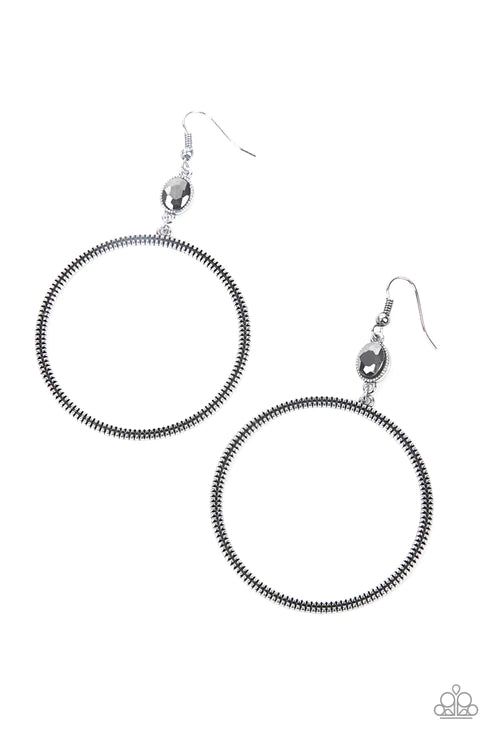 Work That Circuit - Silver Paparazzi Earrings (PZ-3947)