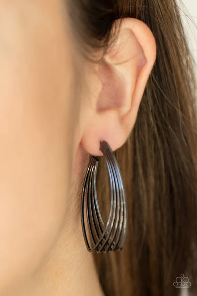 Industrial Illusion - Black Paparazzi Earrings (PZ-5317)