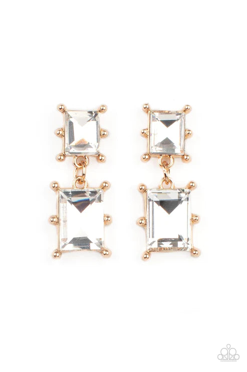 Cosmic Queen - Gold Paparazzi Post Earrings (PZ-283)