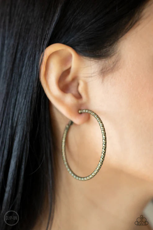 Subtly Sassy - Brass ♥ Clip-On Paparazzi Earrings (PZ-5177)
