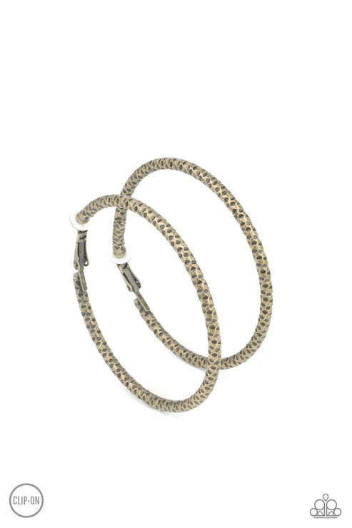 Subtly Sassy - Brass ♥ Clip-On Paparazzi Earrings (PZ-5177)
