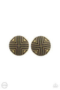 Shielded Shimmer - Brass Paparazzi Clip-On Earrings (PZ-2894)