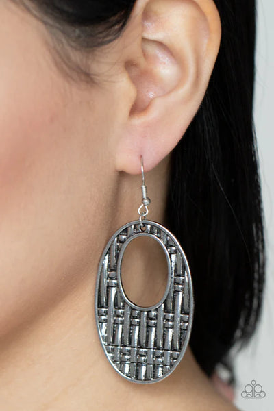 Engraved Edge - Silver Paparazzi Earrings (PZ-4951)