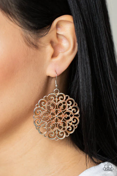 MANDALA Effect - Orange Paparazzi Earrings (PZ-5702)