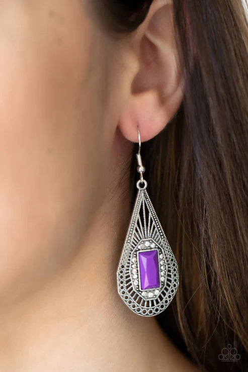 Deco Dreaming - Purple Paparazzi Earrings (PZ-1061)