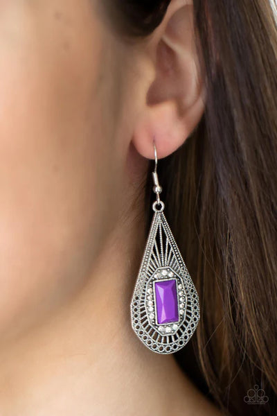 Deco Dreaming - Purple Paparazzi Earrings (PZ-1061)