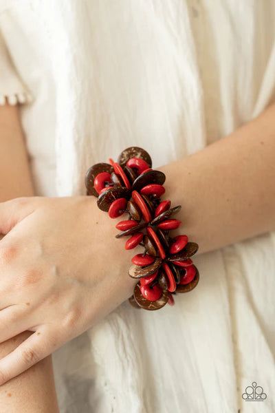 Caribbean Canopy - Red Paparazzi Bracelet (PZ-1258)