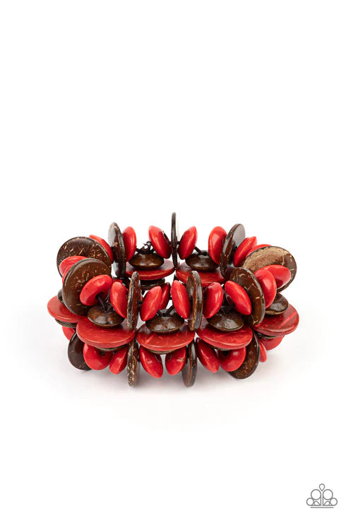 Caribbean Canopy - Red Paparazzi Bracelet (PZ-1258)