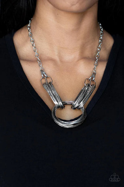 Lip Sync Links - Silver Paparazzi Necklace (PZ-5438)