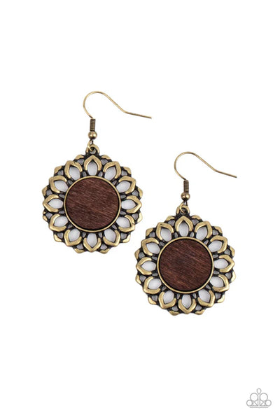 Farmhouse Fashionista - Brass Paparazzi Earrings (PZ-5051)