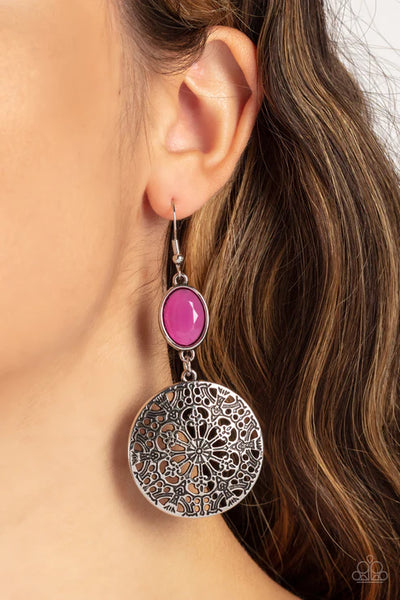 Eloquently Eden - Pink Paparazzi Earrings  (PZ-5456)