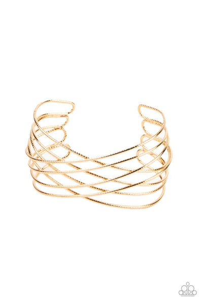 Strike Out Shimmer - Gold Paparazzi Bracelet (PZ-3910)