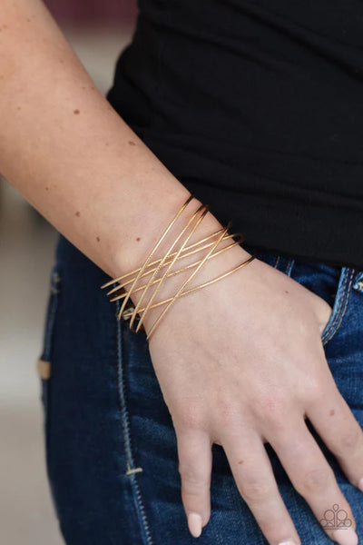 Strike Out Shimmer - Gold Paparazzi Bracelet (PZ-3910)
