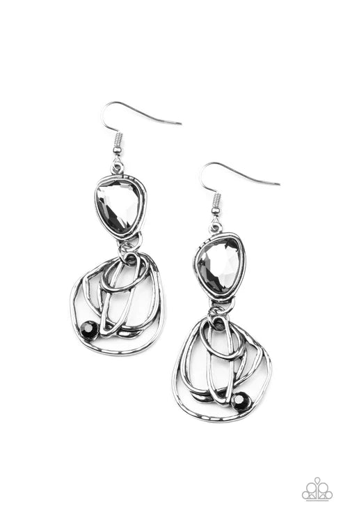 Galactic Drama - Silver Paparazzi Earrings (PZ-5254)