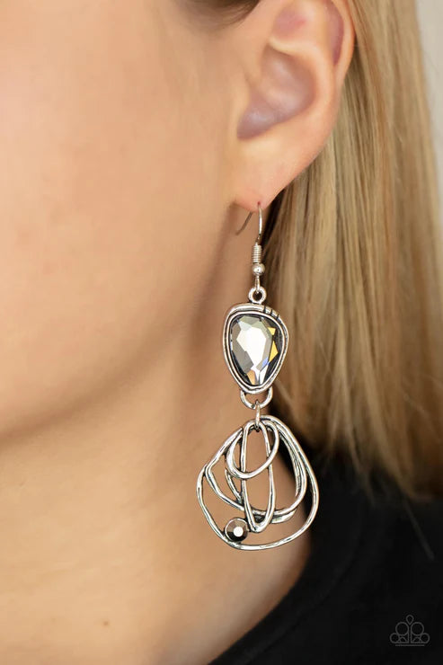 Galactic Drama - Silver Paparazzi Earrings (PZ-5254)