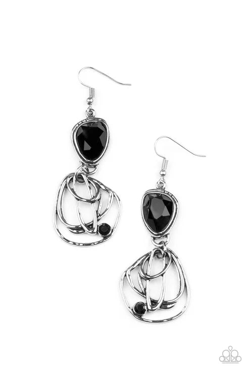 Galactic Drama - Black Paparazzi Earrings (PZ-3476)