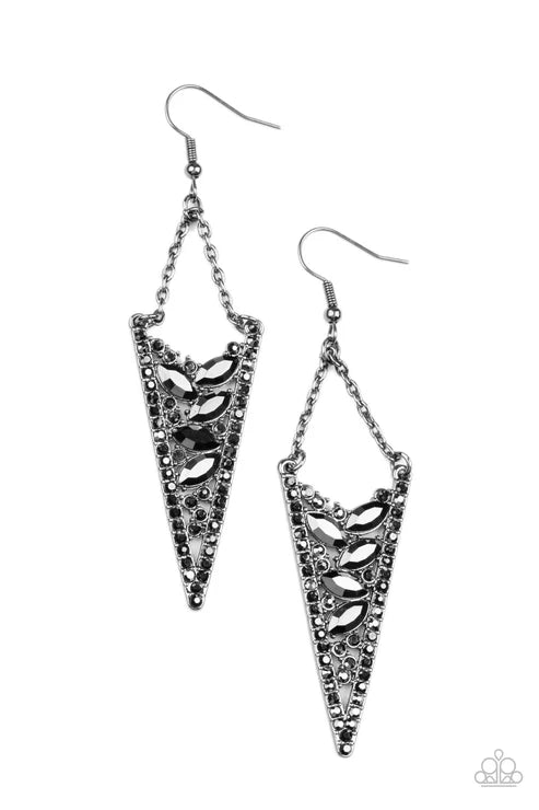 Sharp-Dressed Drama - Black Paparazzi Earrings (PZ-1584)