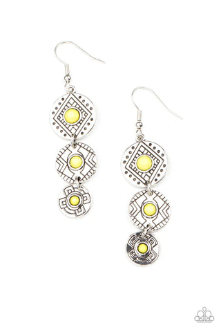 Totem Temptress - Yellow Paparazzi Earrings (PZ-5658)