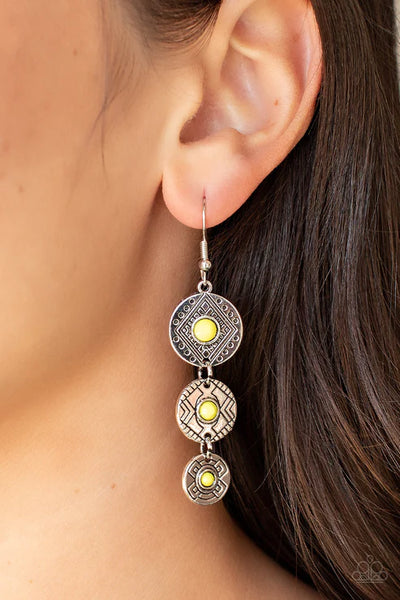 Totem Temptress - Yellow Paparazzi Earrings (PZ-5658)