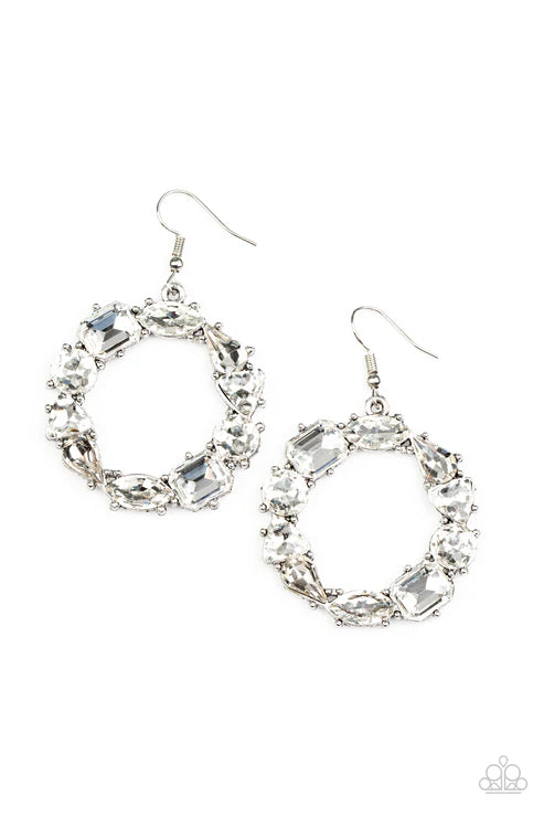 GLOWING in Circles - White Paparazzi Earrings (PZ-5736)
