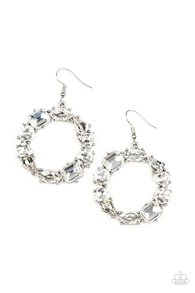 GLOWING in Circles - White Paparazzi Earrings (PZ-5736)