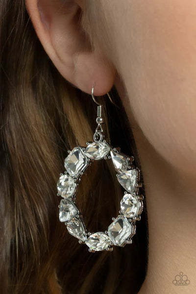 GLOWING in Circles - White Paparazzi Earrings (PZ-5736)