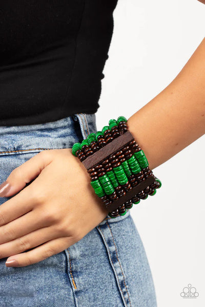 Vacay Vogue - Green Paparazzi Bracelet (PZ-1183)