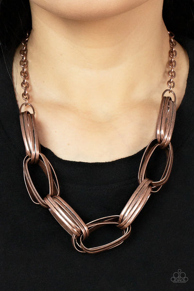 Fiercely Flexing - Copper Necklace - Paparazzi Accessories (PZ-4325)