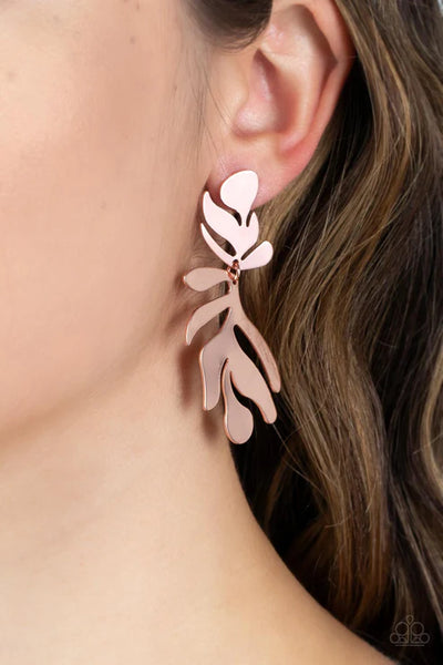 Palm Picnic - Copper Paparazzi Post Earrings (PZ-3336)