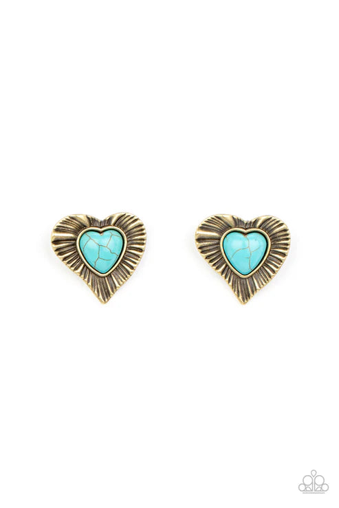 Rustic Romance - Brass Paparazzi Earrings (PZ-781)