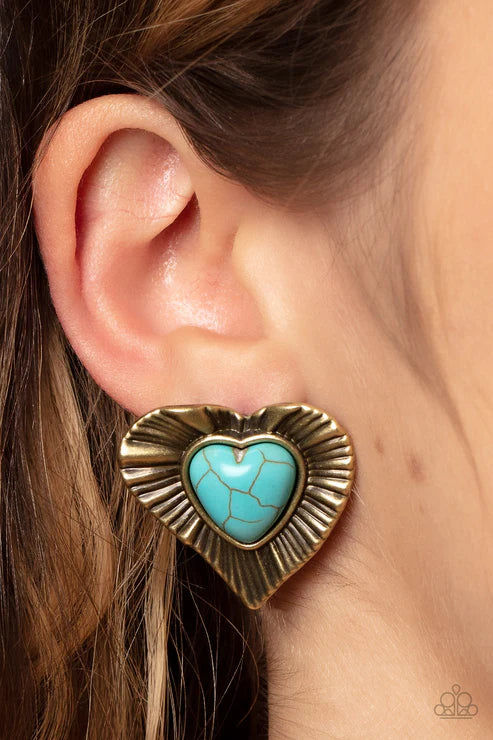 Rustic Romance - Brass Paparazzi Earrings (PZ-781)